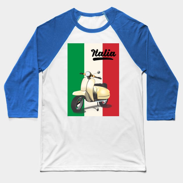 Italy vintage scooter travel poster Baseball T-Shirt by nickemporium1